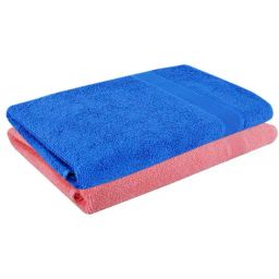 Dollar Royal Blue & Salmon Pink 400 GSM 100% Cotton Bath Towels - Set of 2-15