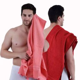 Dollar Salmon Pink & Bright Red 400 GSM 100% Cotton Bath Towels - Set of 2-image-86