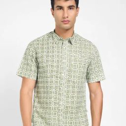 Indus Route By Pantaloons Sage Green Cotton Regular Fit Printed Shirt-image-29