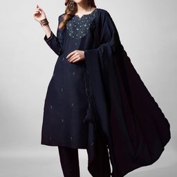 Rujave Women Floral Embroidered Regular Sequinned Kurti with Trousers & With Dupatta-picture-51