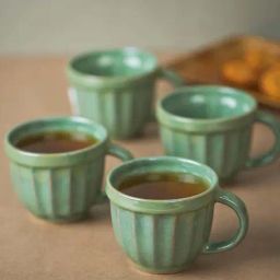 Fabindia Home Tarinika Green Ceramic Cups (120ml) - Set of 4-image-67