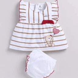 ANNIE Girls Brown & White Cotton Striped Top & Short sets-image-62