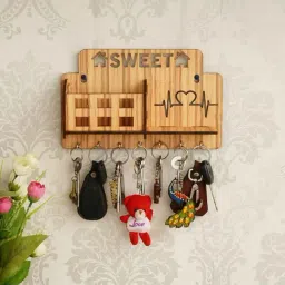 eCraftIndia Sweet Home Multiutility 7 Hooks Wooden Mobile Holder and KeyHolder-32