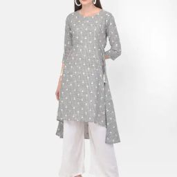 Span Grey Cotton Printed A Line Kurta-image-89