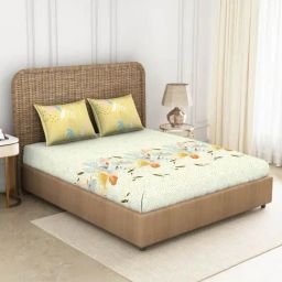 Spaces Brown 144 TC Cotton Printed Large Bed Sheet with 2 Pillow Covers-image-22
