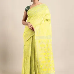 Kalakari India Yellow Cotton Silk Woven Saree With Unstitched Blouse-image-91