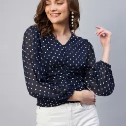 Carlton London Navy Printed V-Neck Top-image-97
