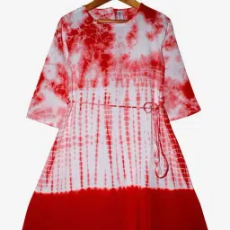Kiddopanti Kids White & Red Tie Dye Dress-image-15