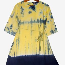 Kiddopanti Kids Yellow & Navy Tie Dye Dress-image-54