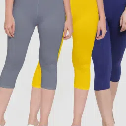 Gracit Grey & Yellow Mid Rise Capris - Pack Of 3-image-55