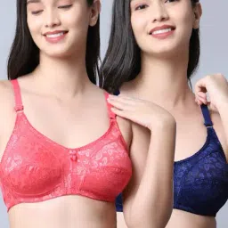 Gracit Peach & Navy Self Pattern Bra - Pack Of 2-image-38