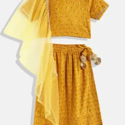 READIPRINT FASHIONS Kids Mustard Embellished Lehenga, Choli With Dupatta-image-58