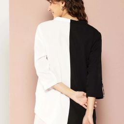Qurvii White & Black Color-Block Top image 2