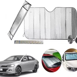 Auto Pearl F285 Dashboard Sun Shade Cover with Suction Cup for Volkswagen Virtus (Silver)-40