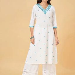 Rangmanch by Pantaloons White Cotton Embroidered A Line Kurta-image-33
