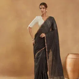 Fabindia Black Silk Blend Hand Woven Saree-picture-0