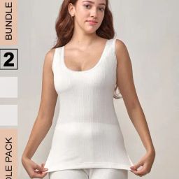 LUX Inferno Off-White Striped Thermal Tank Top - Pack Of 2-image-38