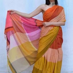 Chidiyaa Leela Marigold Handwoven Cotton Saree-image-30