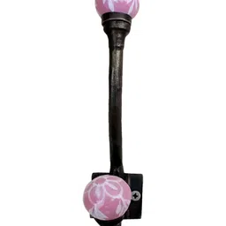 IndianShelf Pink Ceramic Floral Cloth Hanger for Wall Coat Hooks-image-4