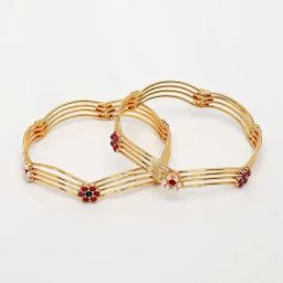 NVR Gold-Plated Artificial Stones Traditional Bangles Set of 2 image 2