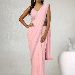 Soch Peach Georgette Embellished Saree with Unstitched Blouse-image-31