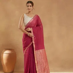 Fabindia Pink Cotton Silk Blend Saree-picture-1