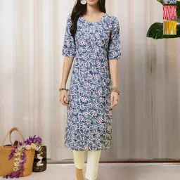 HERE&NOW Selection of 3 Floral Printed Round Neck Straight Kurtas-image-52