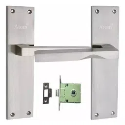 Atom Iron Silver Door Handle Lock Set, MH-AL-53-CLOSED-SS-9