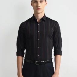 Arrow Newyork Zed Black Cotton Slim Fit Striped Shirt-image-28
