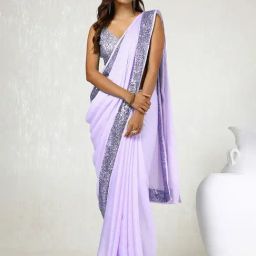 Soch Lavender Satin Embellished Saree with Unstitched Blouse-picture-42