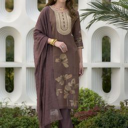 all about you Women Ethnic Motifs Embroidered Regular Kurta with Trousers & With Dupatta-36