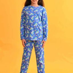 Anthrilo Kids Blue Cotton Printed Full Sleeves T-Shirt & Trouser-image-69