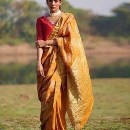 Chidiyaa Rang Barse Krishvi Blockprinted Dola Silk Saree-picture-1