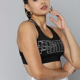 Puma Black & Grey Brand Logo Printed Lightly Padded Mid Impact Feel Training Bra-image-51