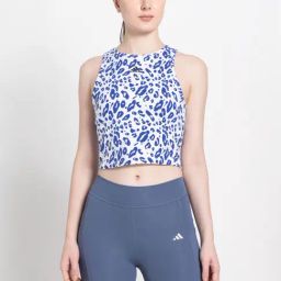 adidas White & Blue Cotton Printed Sports Crop Top-image-92