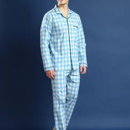 Hancock White Cotton Relaxed Fit Checks Sleepwear-image-30