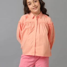 Under Fourteen Only Girls Peach Cotton Embroidered Top-image-30