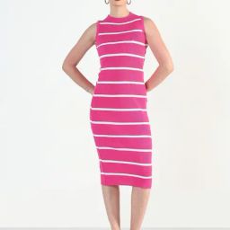 Showoff Pink Regular Fit Striped Dress-image-82