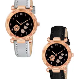 CERO Girls Pack Of 2 Leather Straps Analogue Multi Function Watch Com2-FBF223-Grey-Black-87