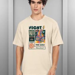 Bullmer Beige Cotton Loose Fit Printed T-Shirt-image-14