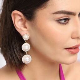 Sohi Gold Plated Party Pearls Dangler Earrings image 3
