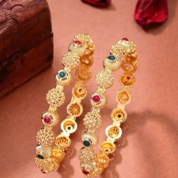 NVR Gold-Plated Artificial Stones Traditional Bangles Set of 2-88