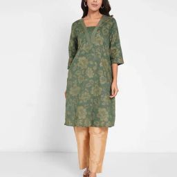 Rangmanch By Pantaloons Alpine Green Cotton Regular Fit Printed Kurta-picture-35