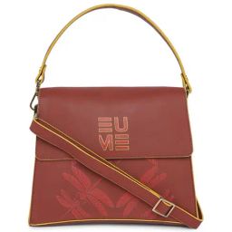 Eume Dragonfly Hot Sauce Red Leather Printed Satchel Handbag-image-7