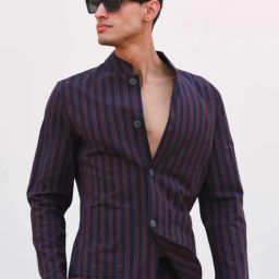 Rare Rabbit Navy Regular Fit Stripes Jacket-image-25