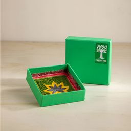 FREEDOM TREE Set Of 2 Green & Red Embroidered Square Coasters image 2