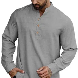 APEKTRA Men Mandarin Collar Slim Fit Short Kurta-image-48