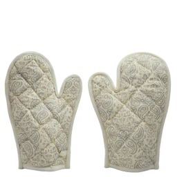 Swayam Grey Motif Printed Casement Cotton Pack of 2 Oven Gloves-22