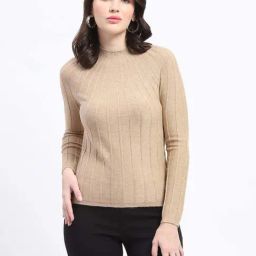 MADAME Brown Plain Sweater-image-17