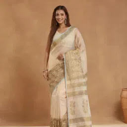 Fabindia Beige Cotton Silk Blend Saree-picture-34